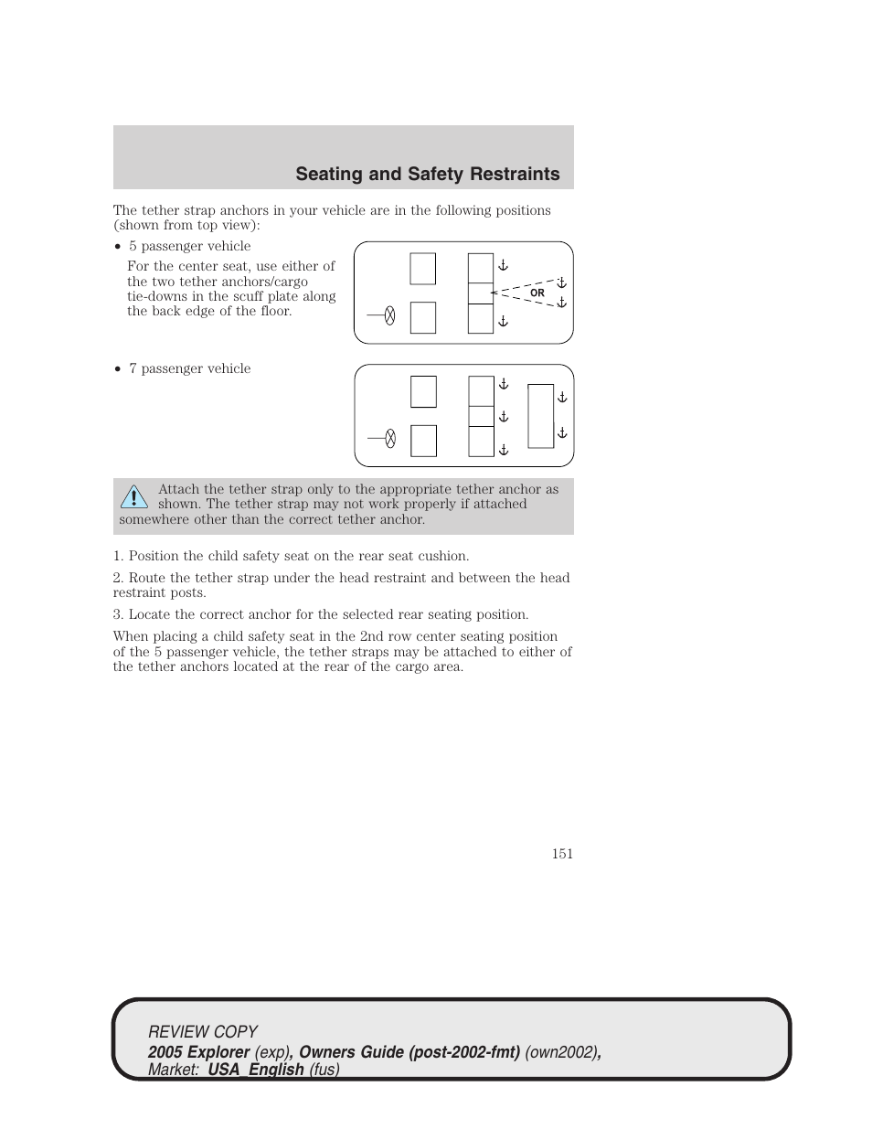 Seating and safety restraints | FORD 2005 Explorer v.1 User Manual | Page 151 / 320