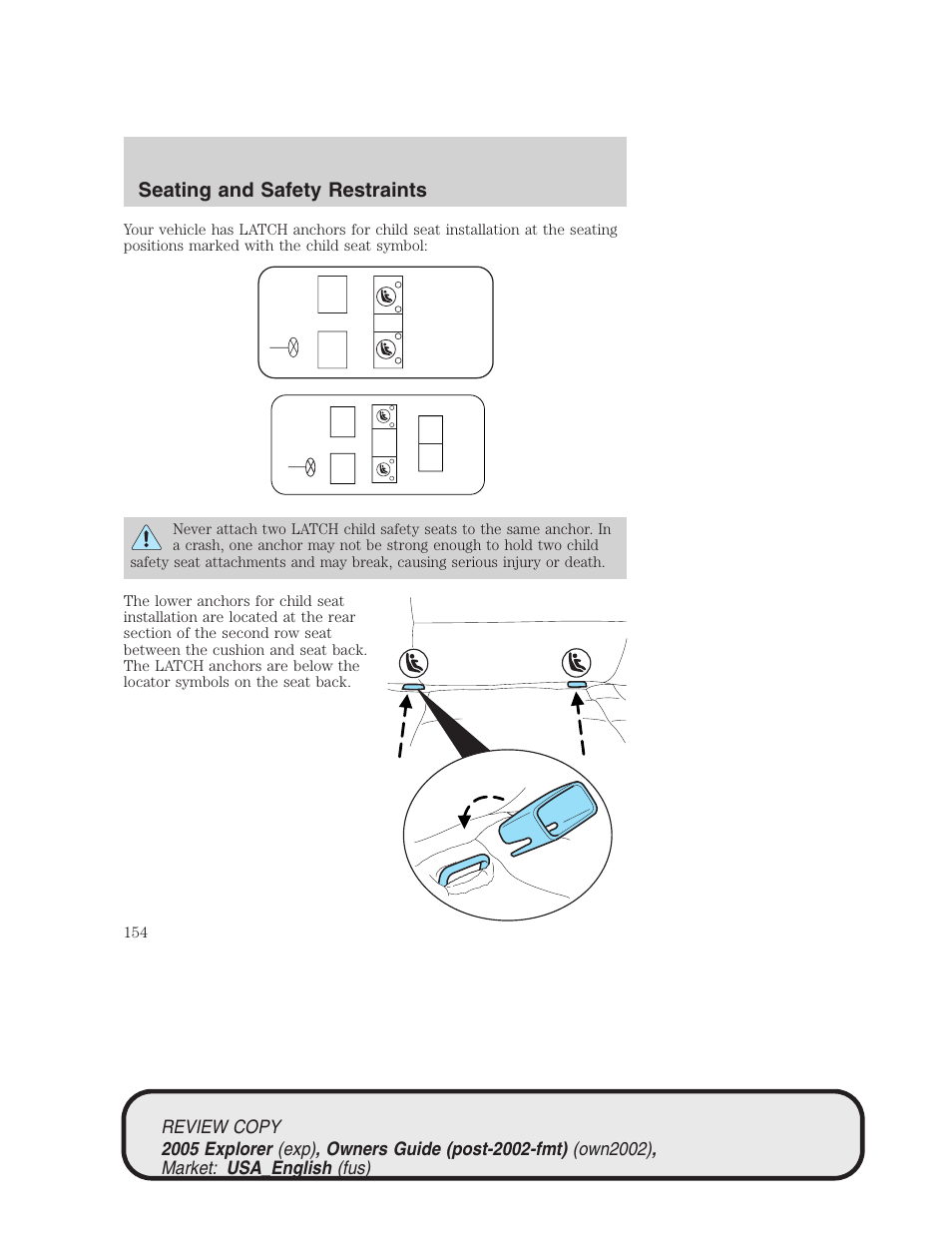 Seating and safety restraints | FORD 2005 Explorer v.1 User Manual | Page 154 / 320