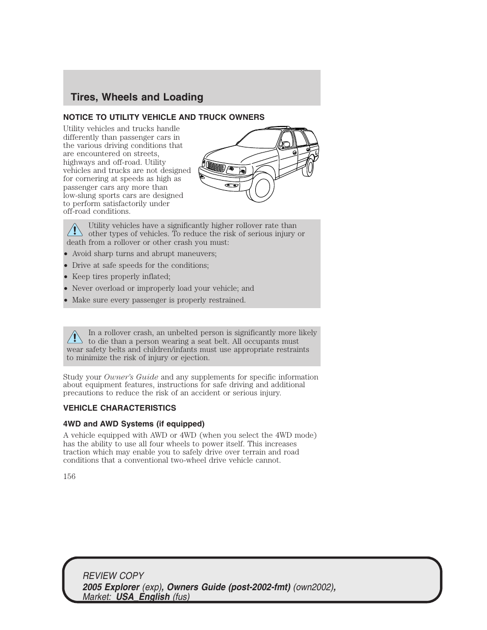 Tires, wheels and loading | FORD 2005 Explorer v.1 User Manual | Page 156 / 320