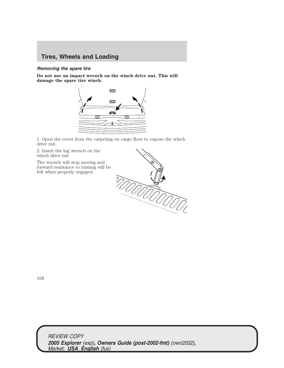 Tires, wheels and loading | FORD 2005 Explorer v.1 User Manual | Page 168 / 320