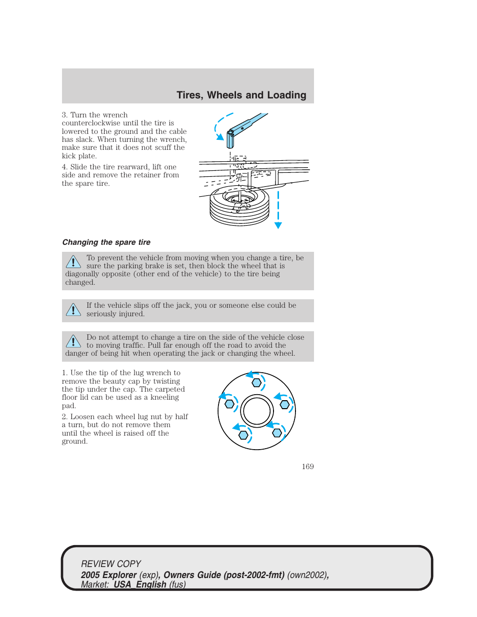 Tires, wheels and loading | FORD 2005 Explorer v.1 User Manual | Page 169 / 320
