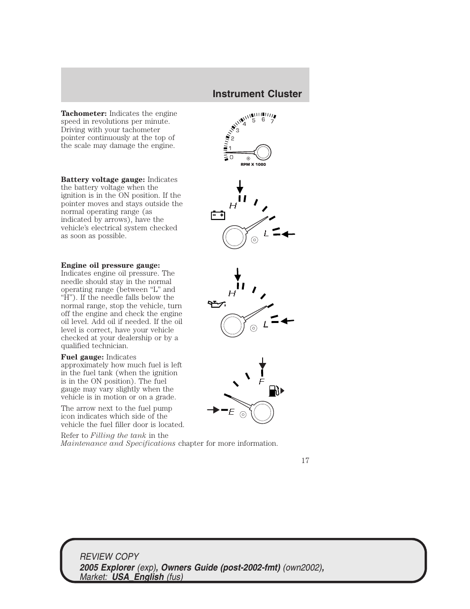 Instrument cluster | FORD 2005 Explorer v.1 User Manual | Page 17 / 320