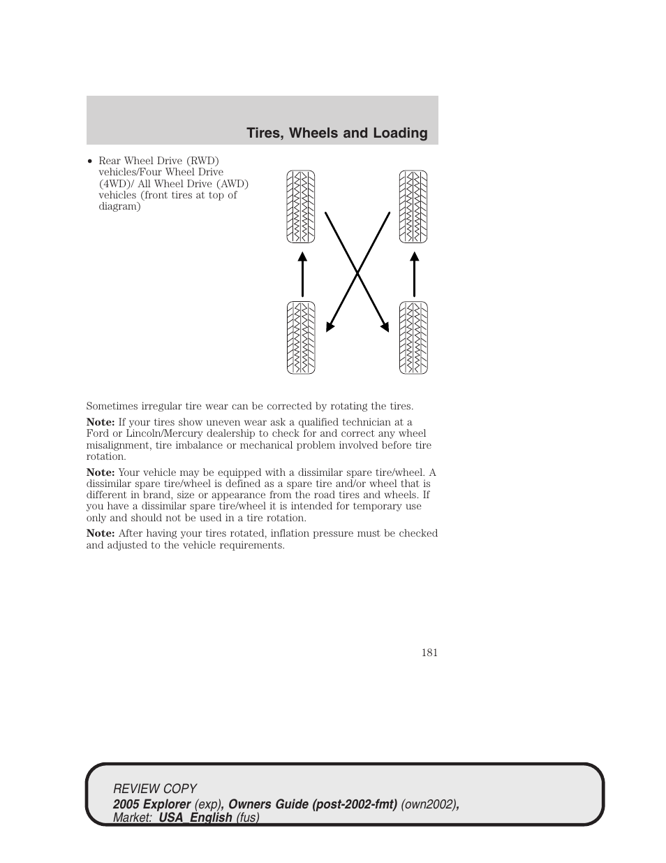 Tires, wheels and loading | FORD 2005 Explorer v.1 User Manual | Page 181 / 320