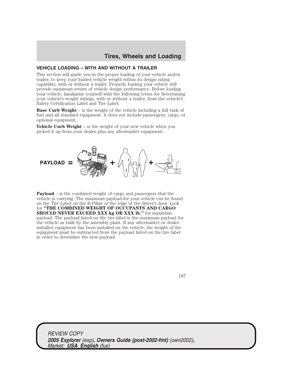 Tires, wheels and loading | FORD 2005 Explorer v.1 User Manual | Page 187 / 320