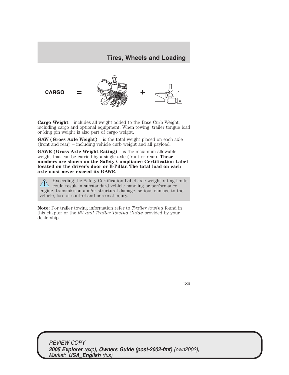 Tires, wheels and loading | FORD 2005 Explorer v.1 User Manual | Page 189 / 320