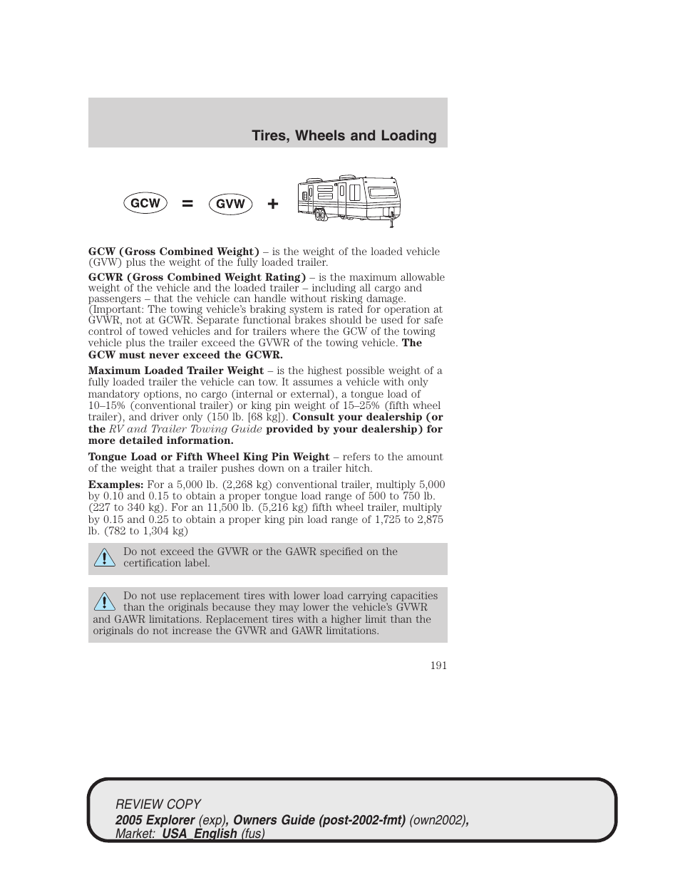 Tires, wheels and loading | FORD 2005 Explorer v.1 User Manual | Page 191 / 320