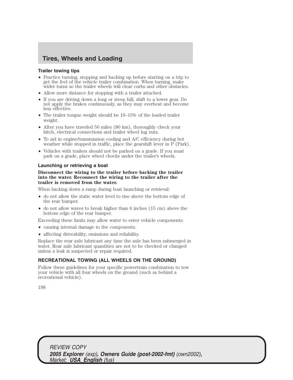 Tires, wheels and loading | FORD 2005 Explorer v.1 User Manual | Page 198 / 320