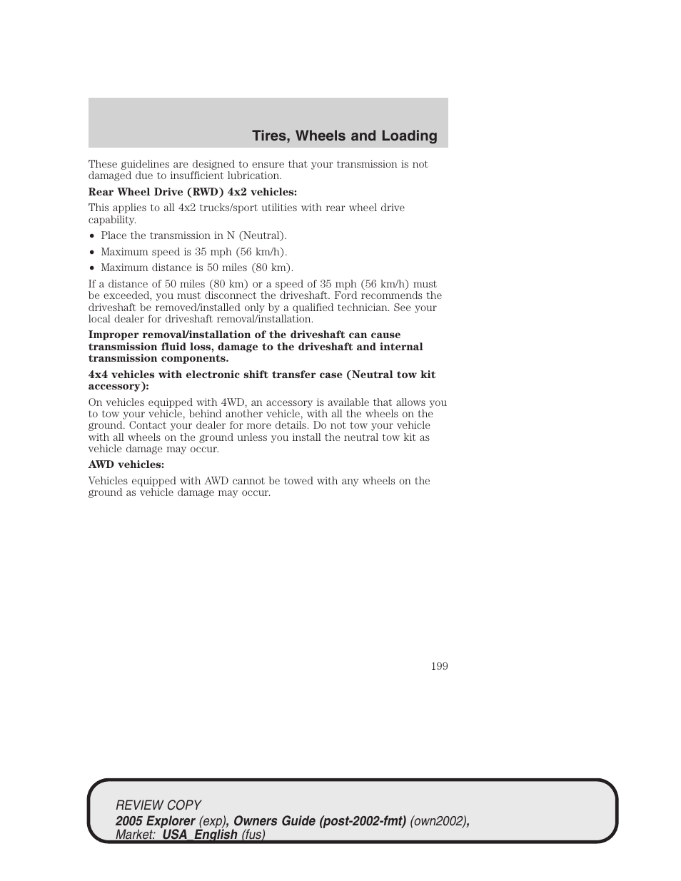 Tires, wheels and loading | FORD 2005 Explorer v.1 User Manual | Page 199 / 320