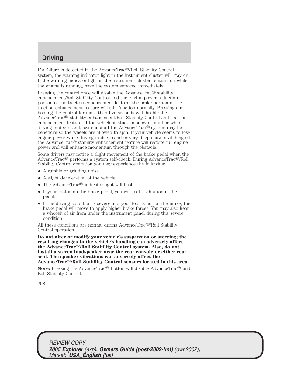 Driving | FORD 2005 Explorer v.1 User Manual | Page 208 / 320