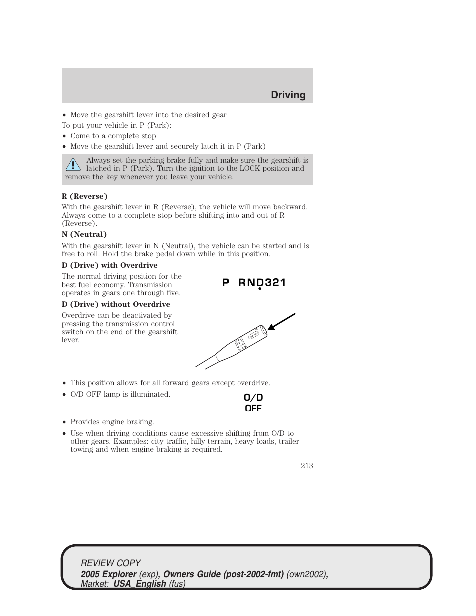 Driving | FORD 2005 Explorer v.1 User Manual | Page 213 / 320