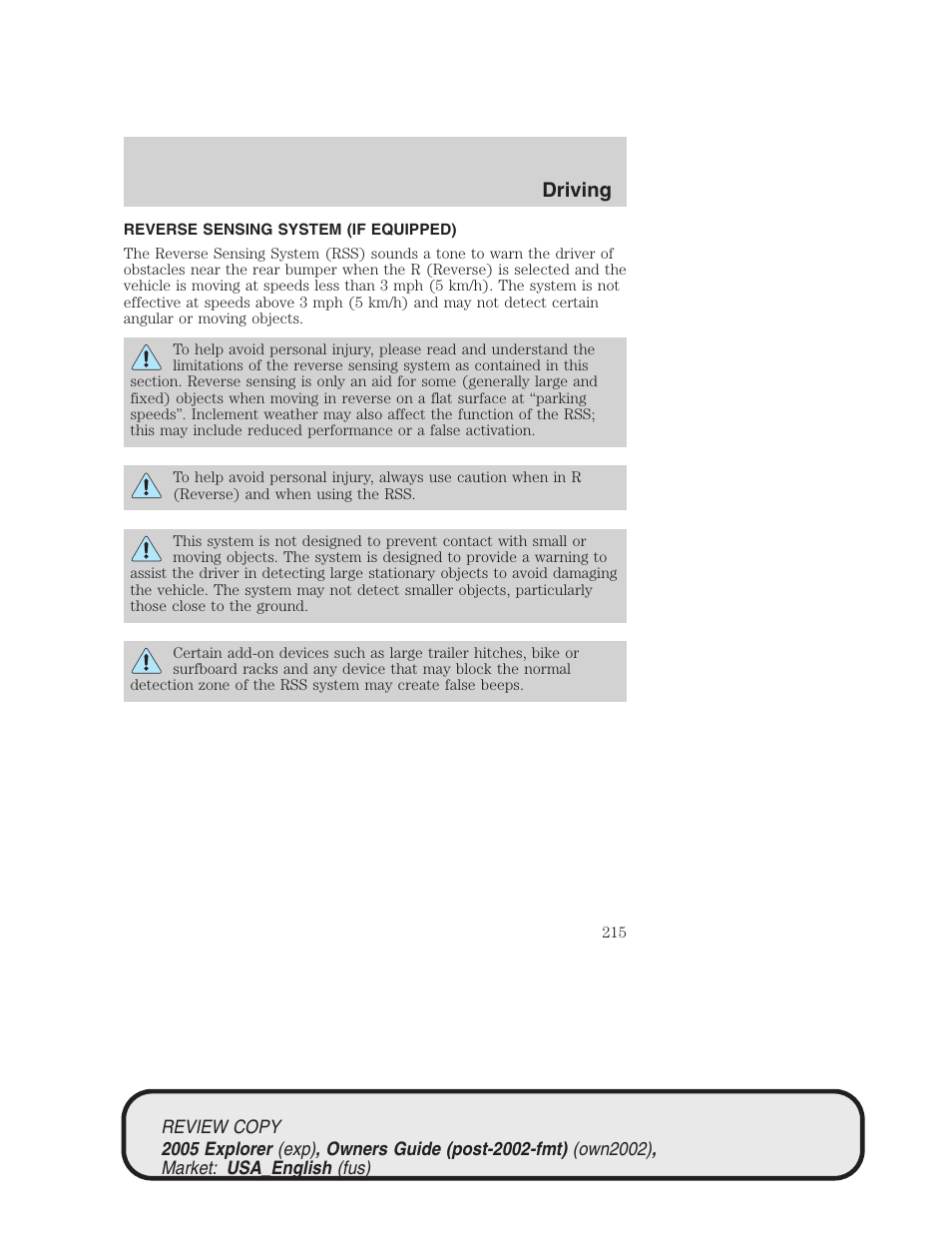 Driving | FORD 2005 Explorer v.1 User Manual | Page 215 / 320