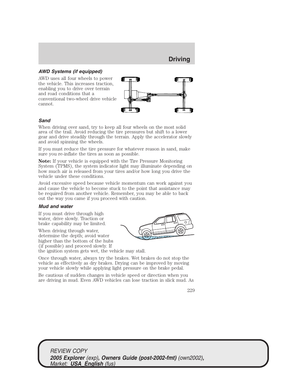Driving | FORD 2005 Explorer v.1 User Manual | Page 229 / 320