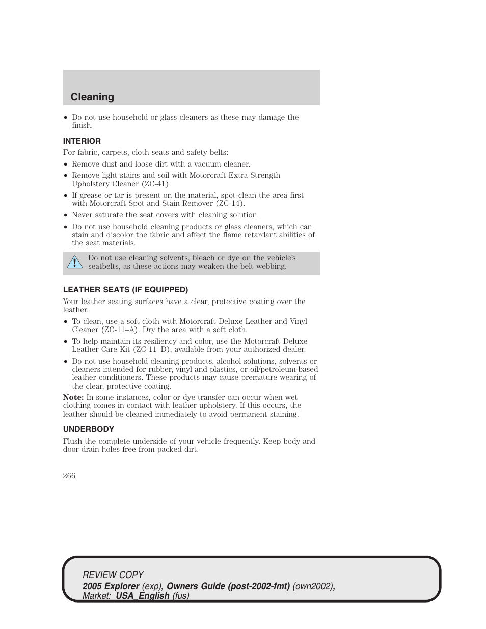 Cleaning | FORD 2005 Explorer v.1 User Manual | Page 266 / 320