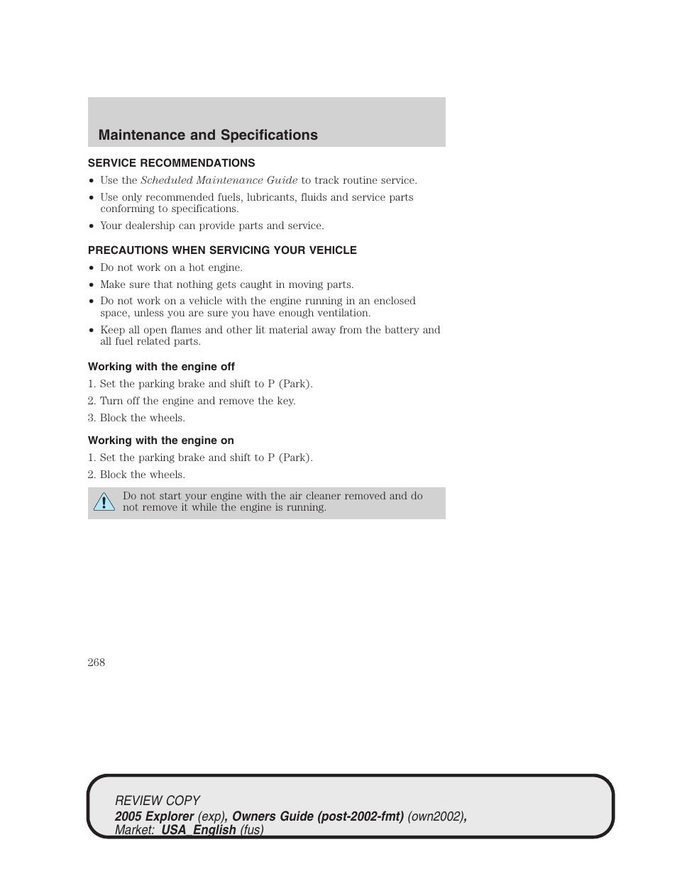 Maintenance and specifications | FORD 2005 Explorer v.1 User Manual | Page 268 / 320