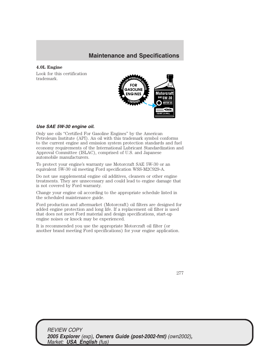 Maintenance and specifications | FORD 2005 Explorer v.1 User Manual | Page 277 / 320