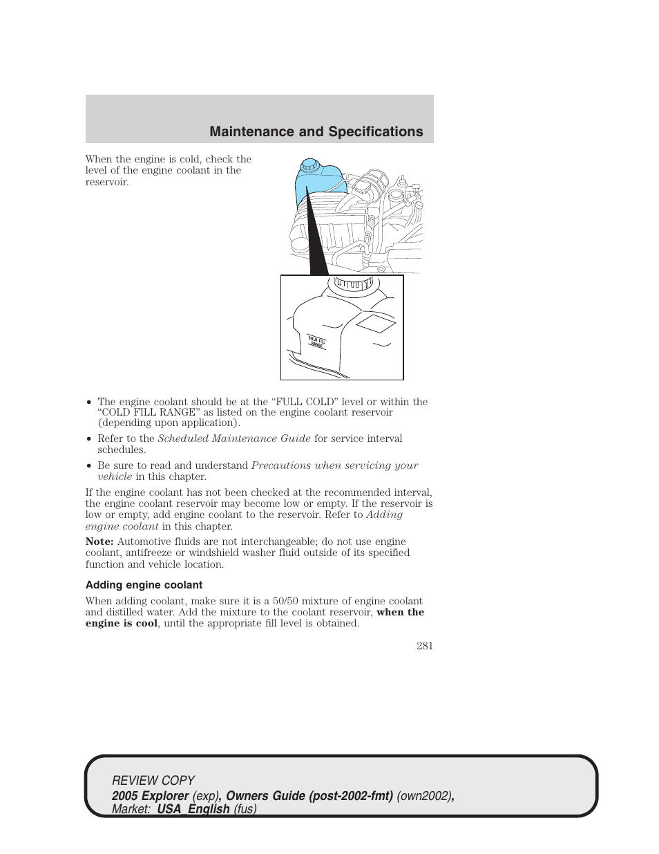 Maintenance and specifications | FORD 2005 Explorer v.1 User Manual | Page 281 / 320