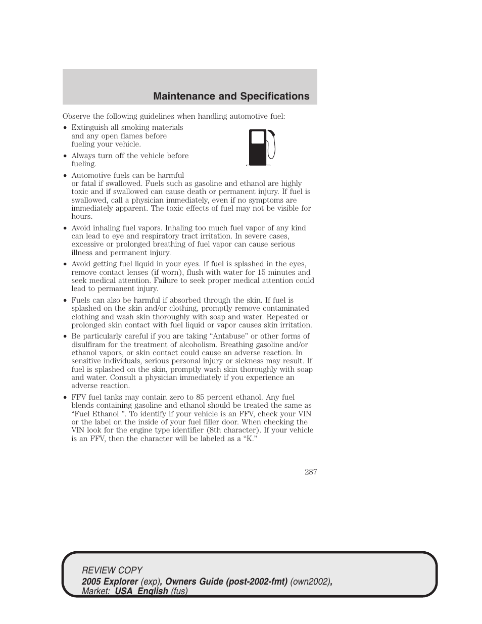 Maintenance and specifications | FORD 2005 Explorer v.1 User Manual | Page 287 / 320