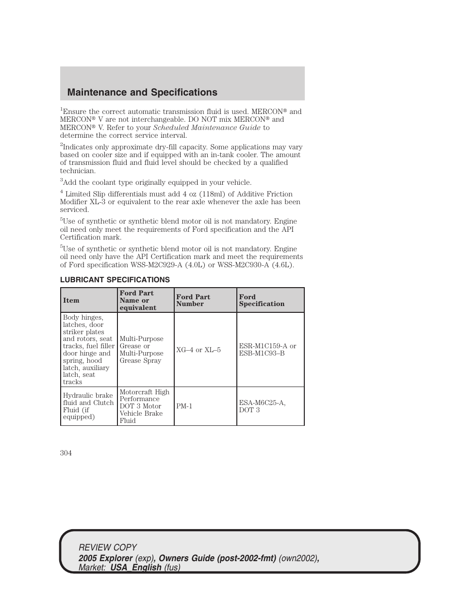 Maintenance and specifications | FORD 2005 Explorer v.1 User Manual | Page 304 / 320