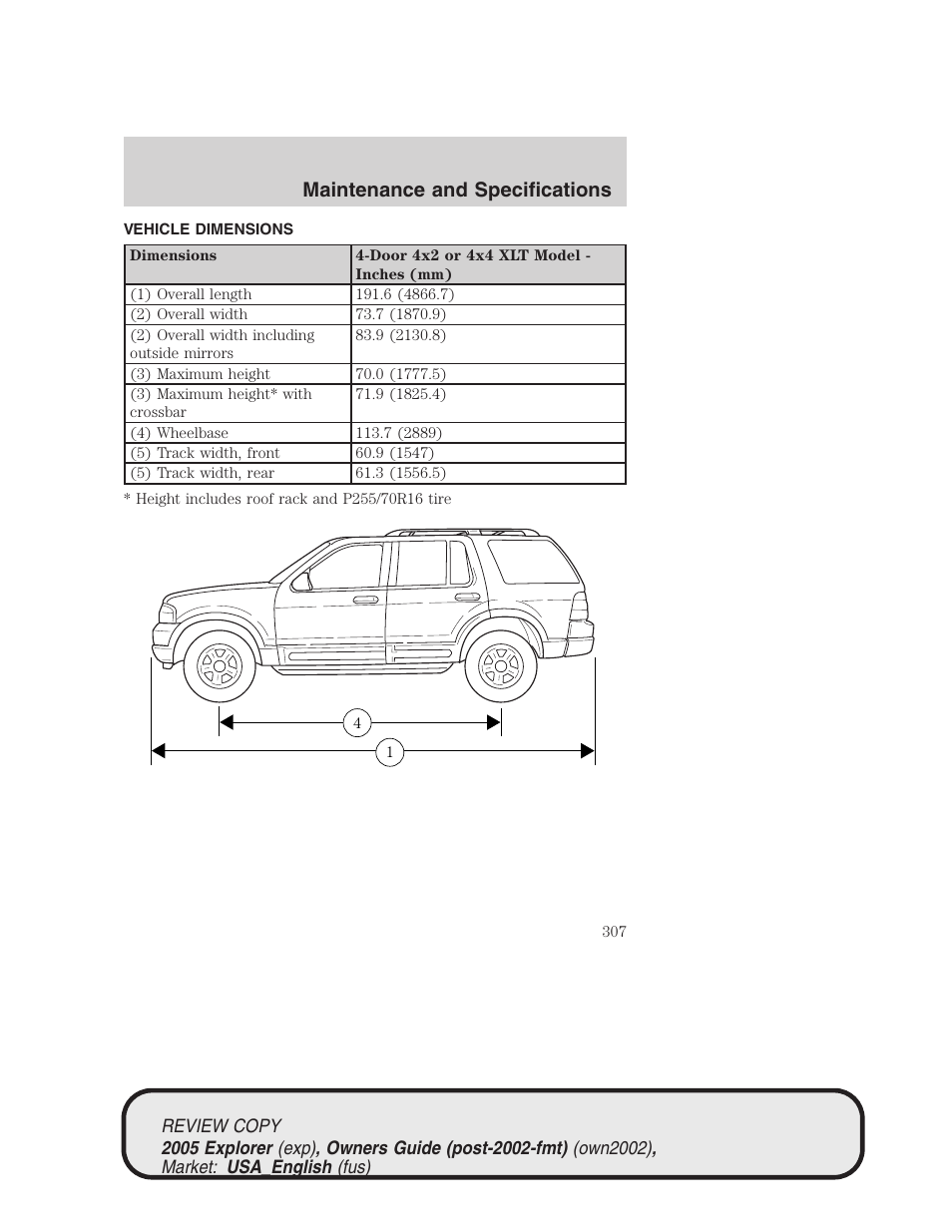 Maintenance and specifications | FORD 2005 Explorer v.1 User Manual | Page 307 / 320