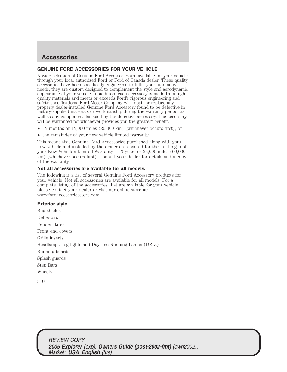 Accessories | FORD 2005 Explorer v.1 User Manual | Page 310 / 320