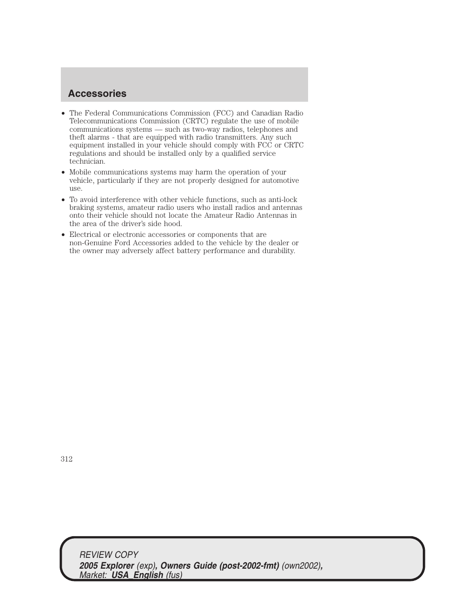 Accessories | FORD 2005 Explorer v.1 User Manual | Page 312 / 320