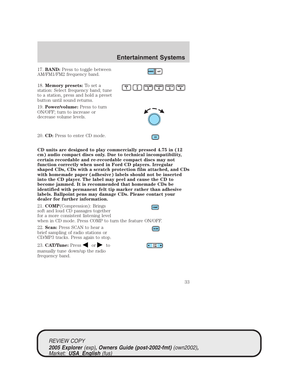 Entertainment systems | FORD 2005 Explorer v.1 User Manual | Page 33 / 320