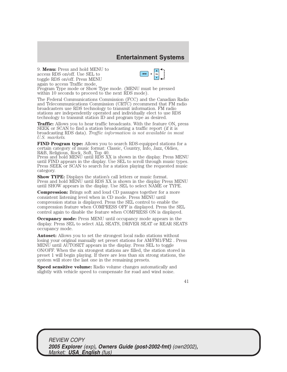 Entertainment systems | FORD 2005 Explorer v.1 User Manual | Page 41 / 320