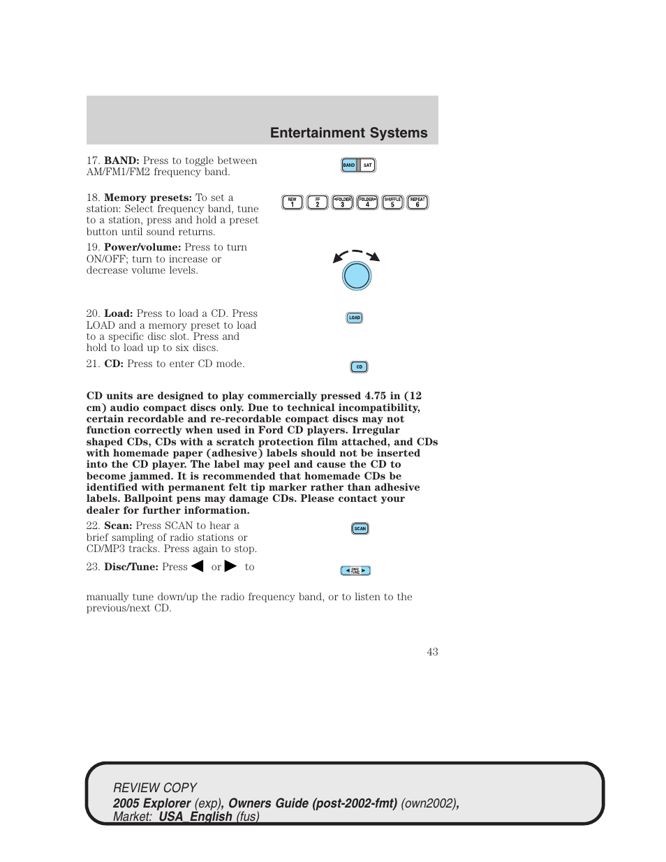 Entertainment systems | FORD 2005 Explorer v.1 User Manual | Page 43 / 320