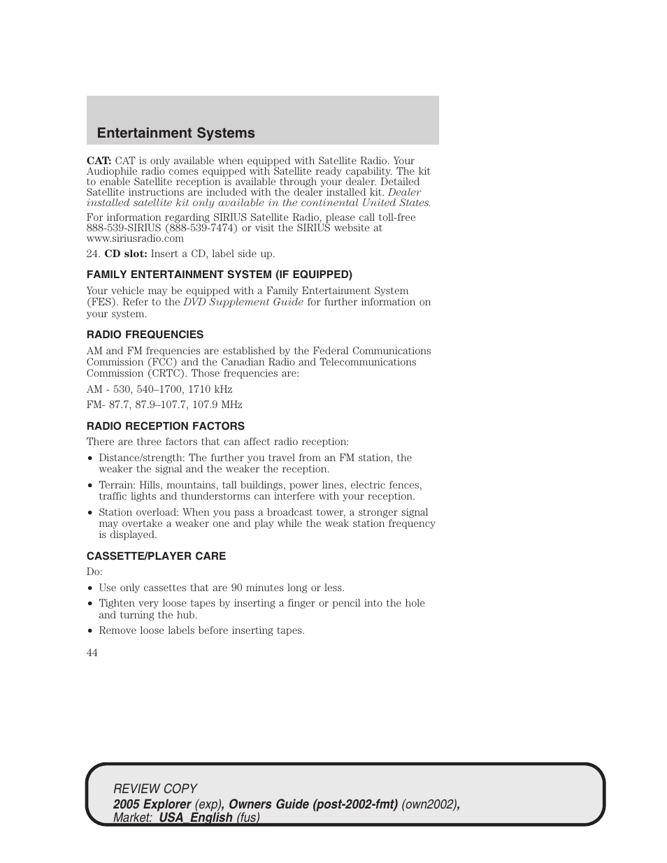 Entertainment systems | FORD 2005 Explorer v.1 User Manual | Page 44 / 320