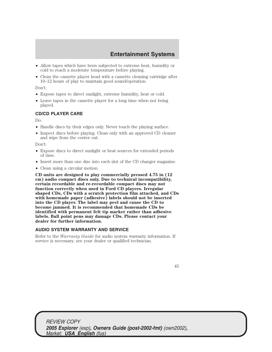 Entertainment systems | FORD 2005 Explorer v.1 User Manual | Page 45 / 320