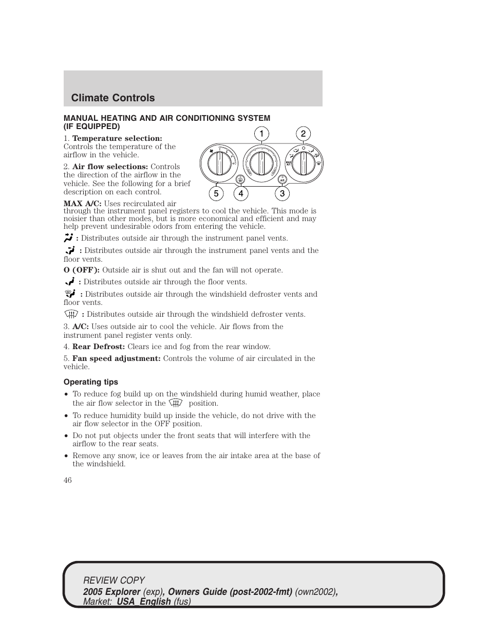 Climate controls | FORD 2005 Explorer v.1 User Manual | Page 46 / 320
