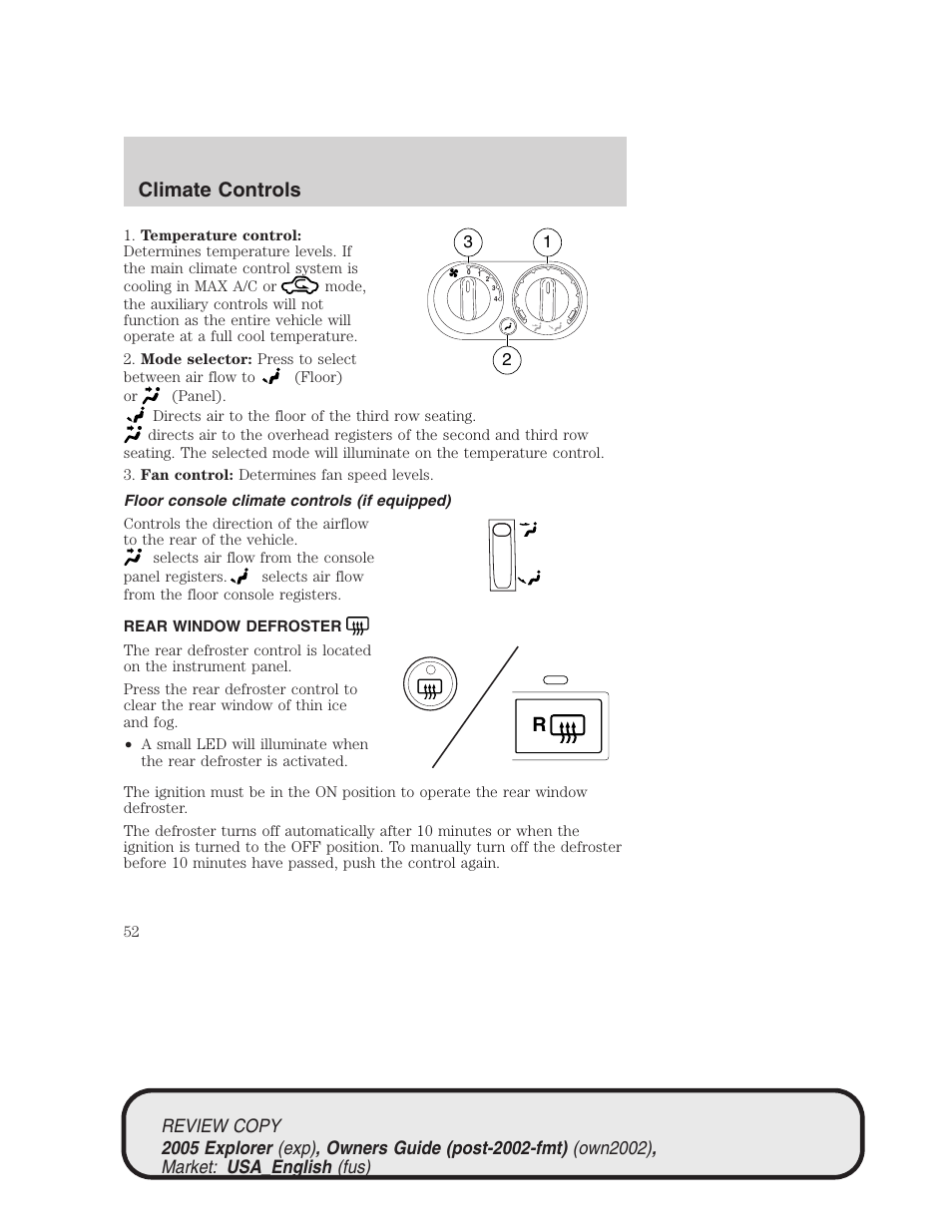 Climate controls | FORD 2005 Explorer v.1 User Manual | Page 52 / 320