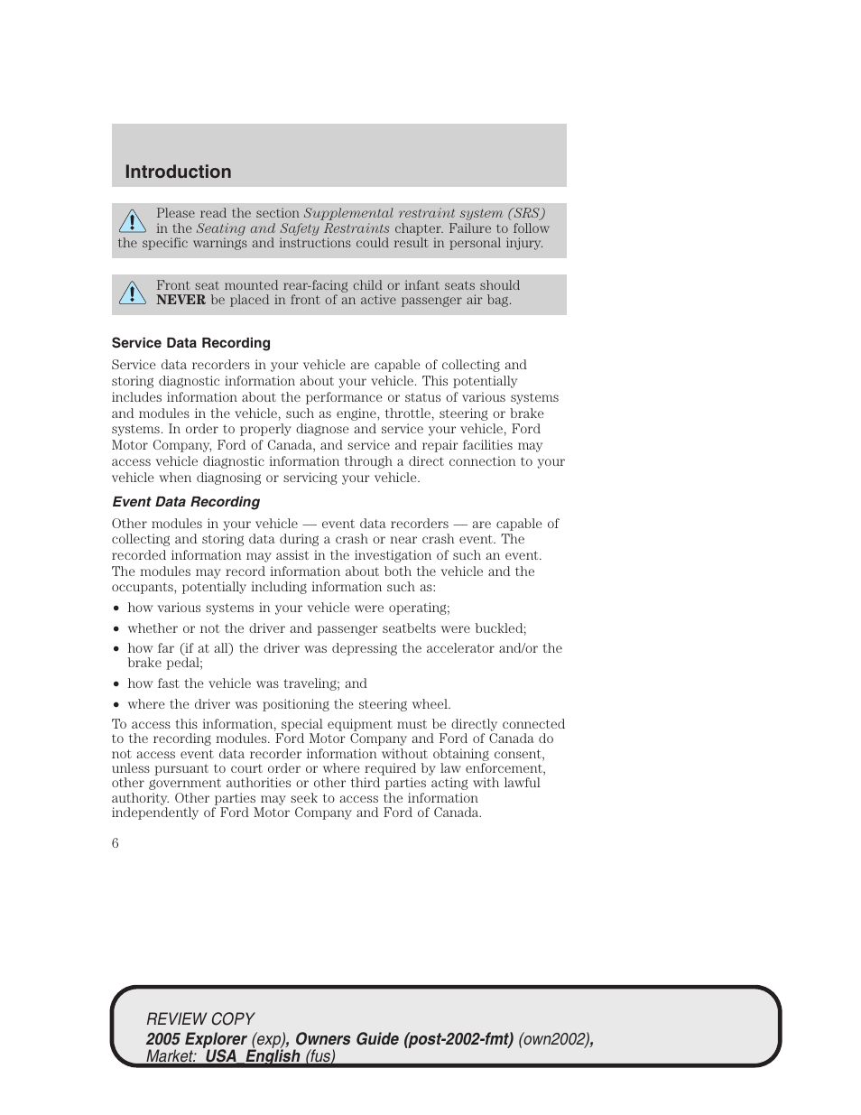 Introduction | FORD 2005 Explorer v.1 User Manual | Page 6 / 320