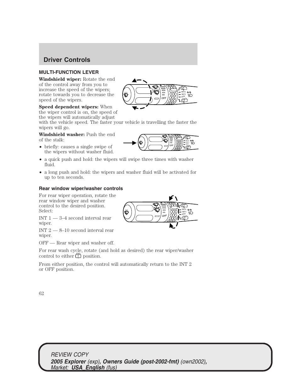 Driver controls | FORD 2005 Explorer v.1 User Manual | Page 62 / 320