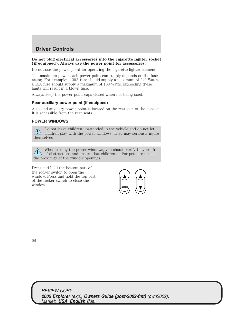 Driver controls | FORD 2005 Explorer v.1 User Manual | Page 68 / 320