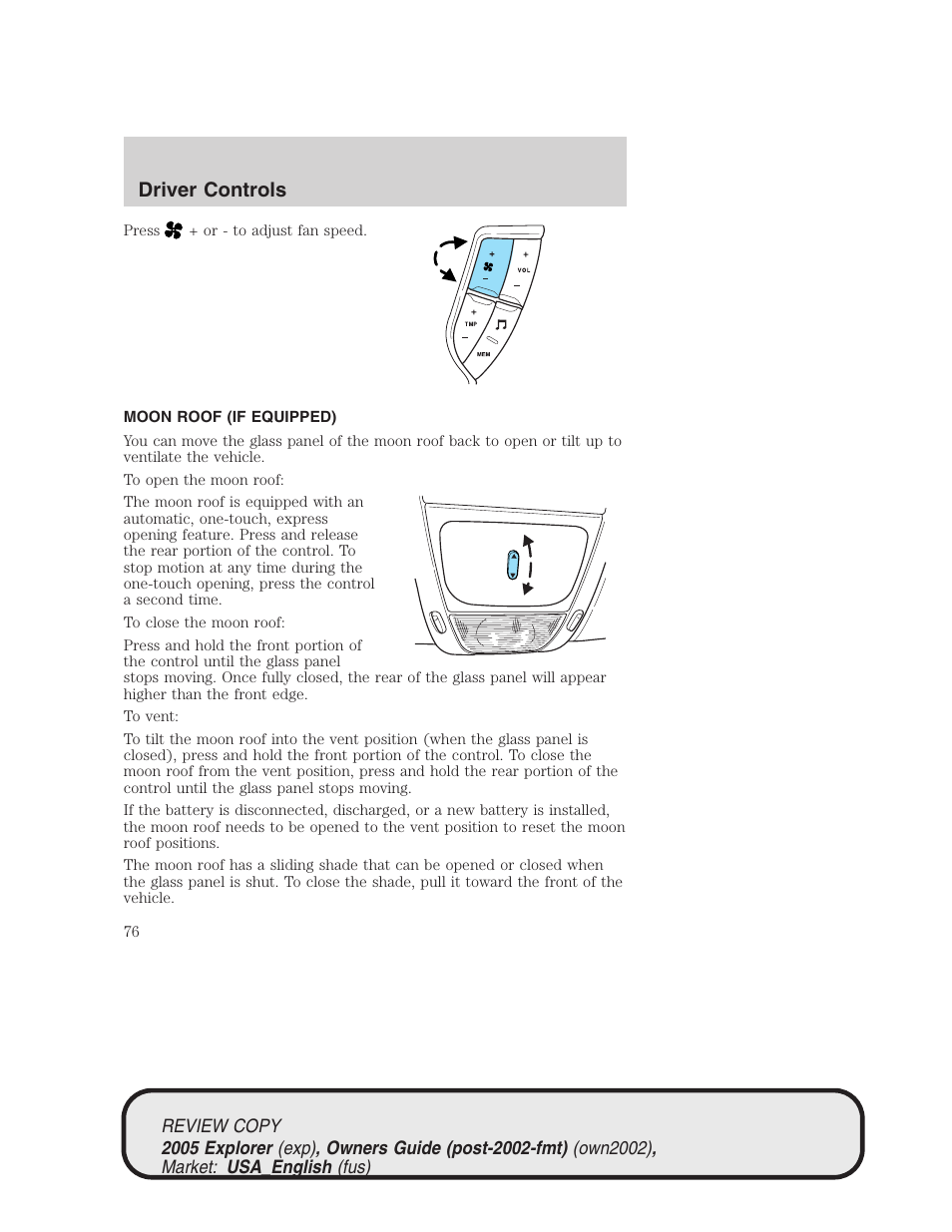 Driver controls | FORD 2005 Explorer v.1 User Manual | Page 76 / 320