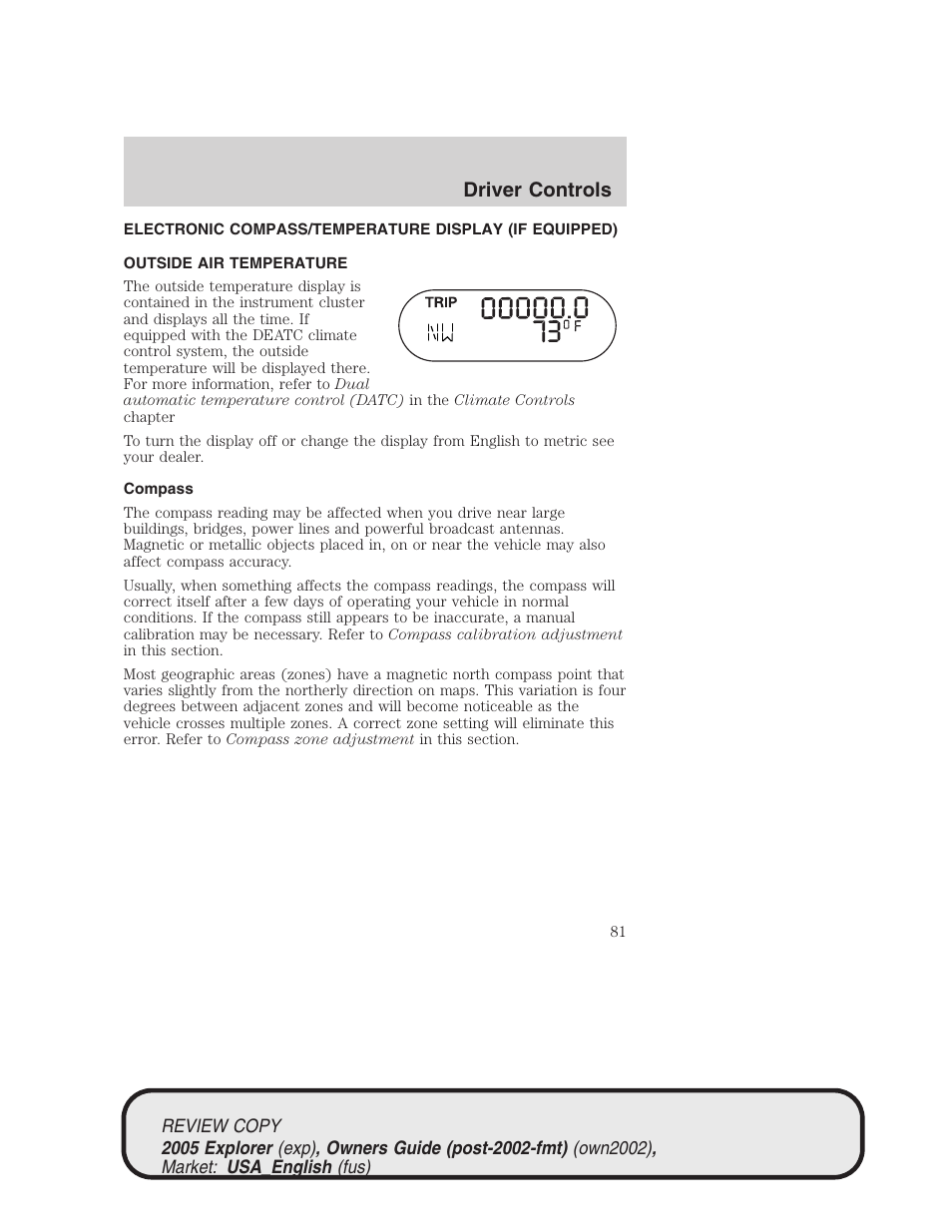 Driver controls | FORD 2005 Explorer v.1 User Manual | Page 81 / 320