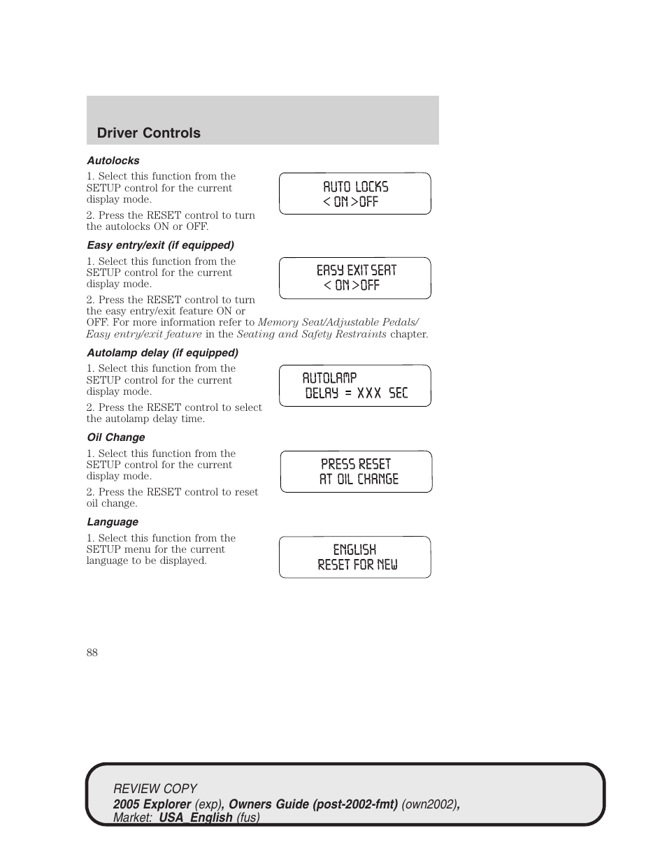 Driver controls | FORD 2005 Explorer v.1 User Manual | Page 88 / 320