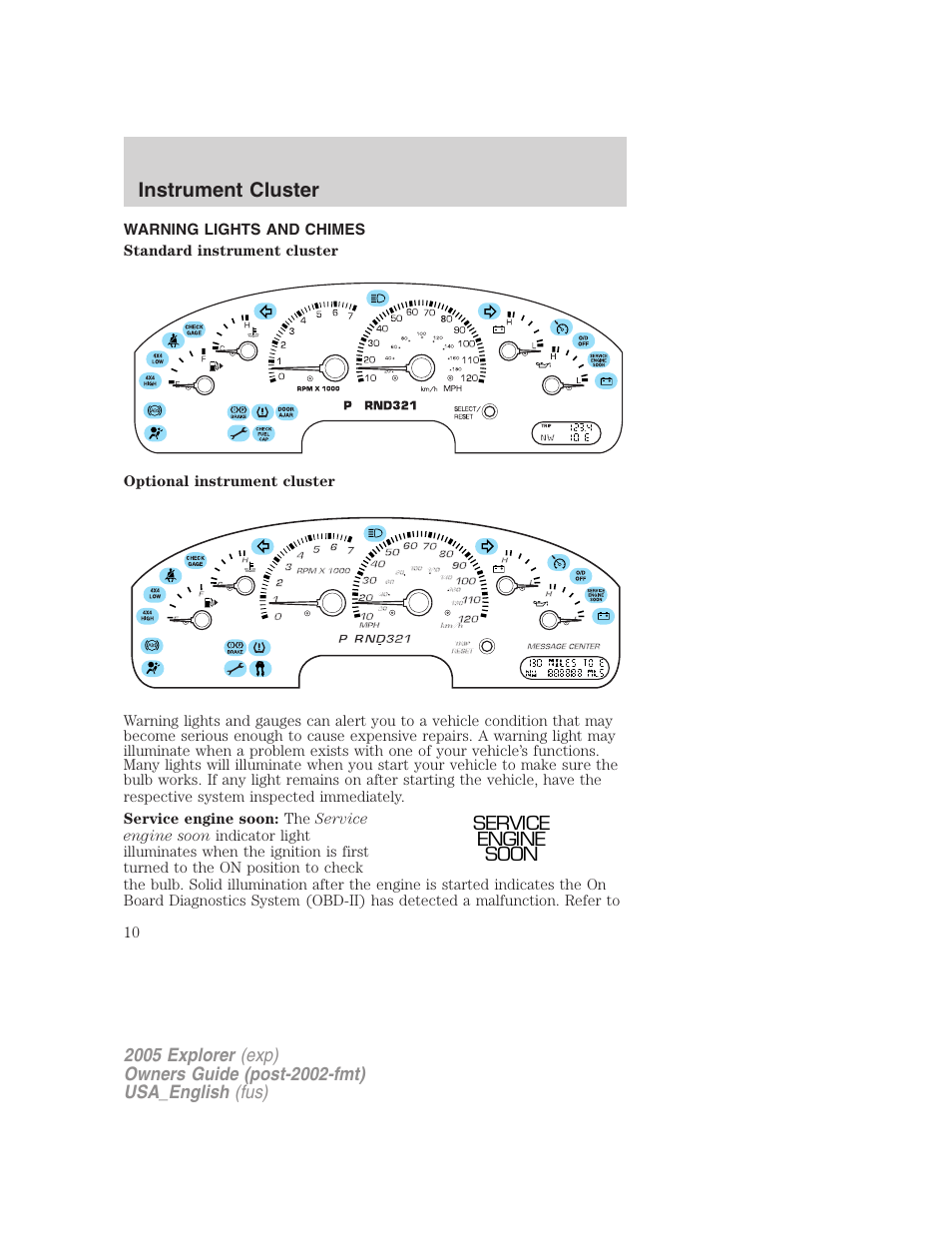 Instrument cluster | FORD 2005 Explorer v.2 User Manual | Page 10 / 320