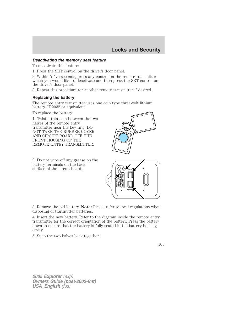 Locks and security | FORD 2005 Explorer v.2 User Manual | Page 105 / 320