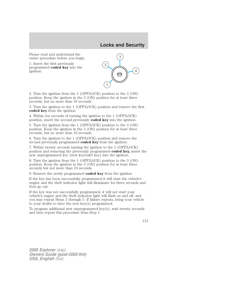 Locks and security | FORD 2005 Explorer v.2 User Manual | Page 113 / 320
