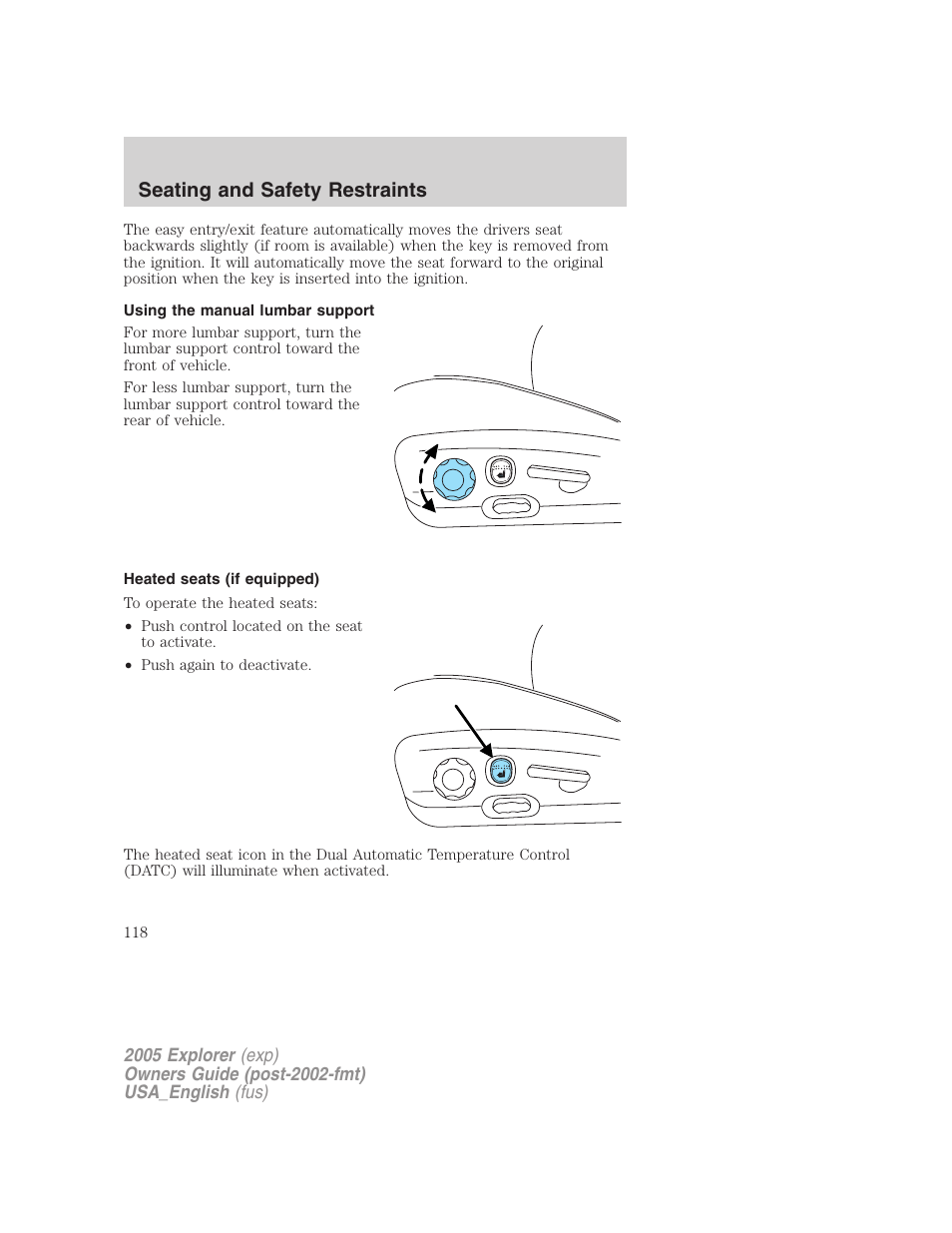 Seating and safety restraints | FORD 2005 Explorer v.2 User Manual | Page 118 / 320