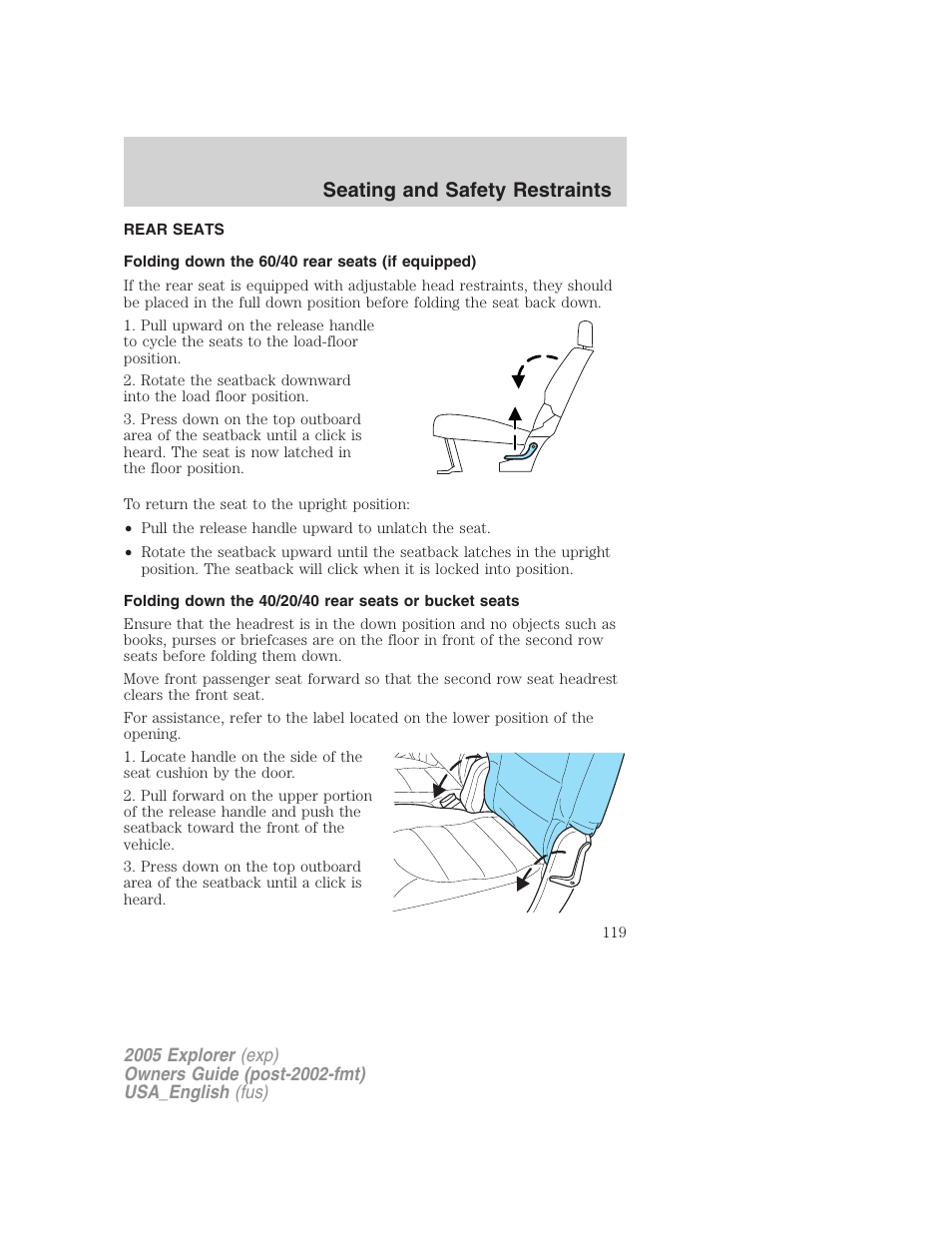 Seating and safety restraints | FORD 2005 Explorer v.2 User Manual | Page 119 / 320