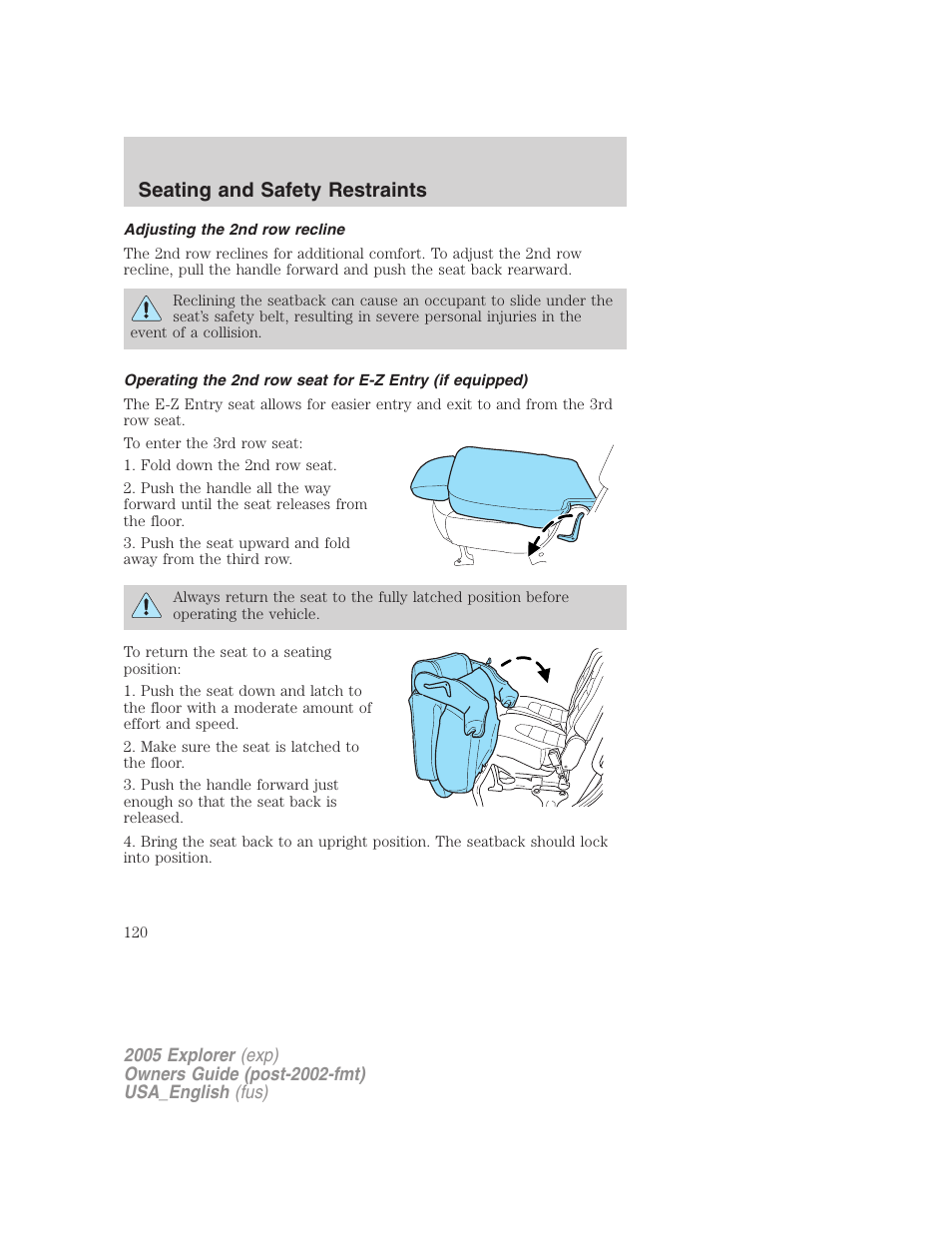 Seating and safety restraints | FORD 2005 Explorer v.2 User Manual | Page 120 / 320