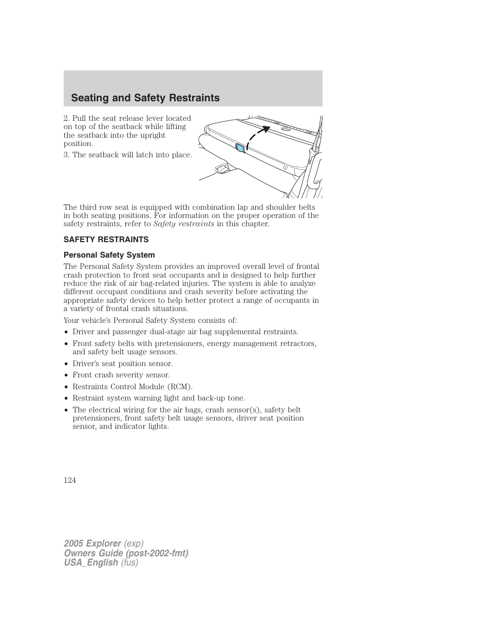 Seating and safety restraints | FORD 2005 Explorer v.2 User Manual | Page 124 / 320