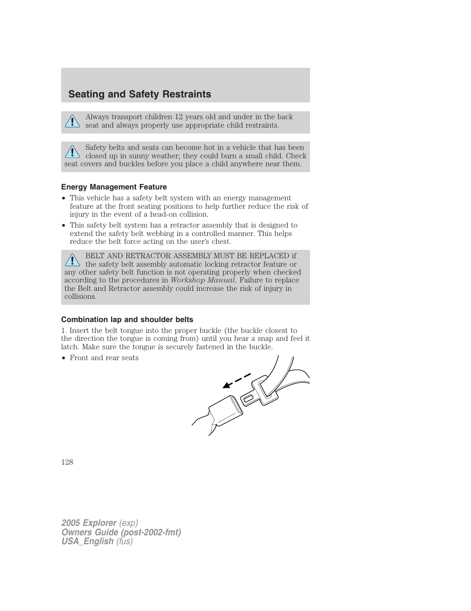 Seating and safety restraints | FORD 2005 Explorer v.2 User Manual | Page 128 / 320