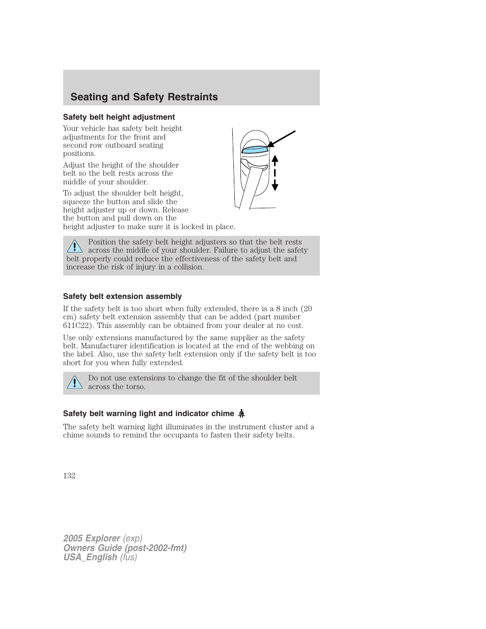 Seating and safety restraints | FORD 2005 Explorer v.2 User Manual | Page 132 / 320