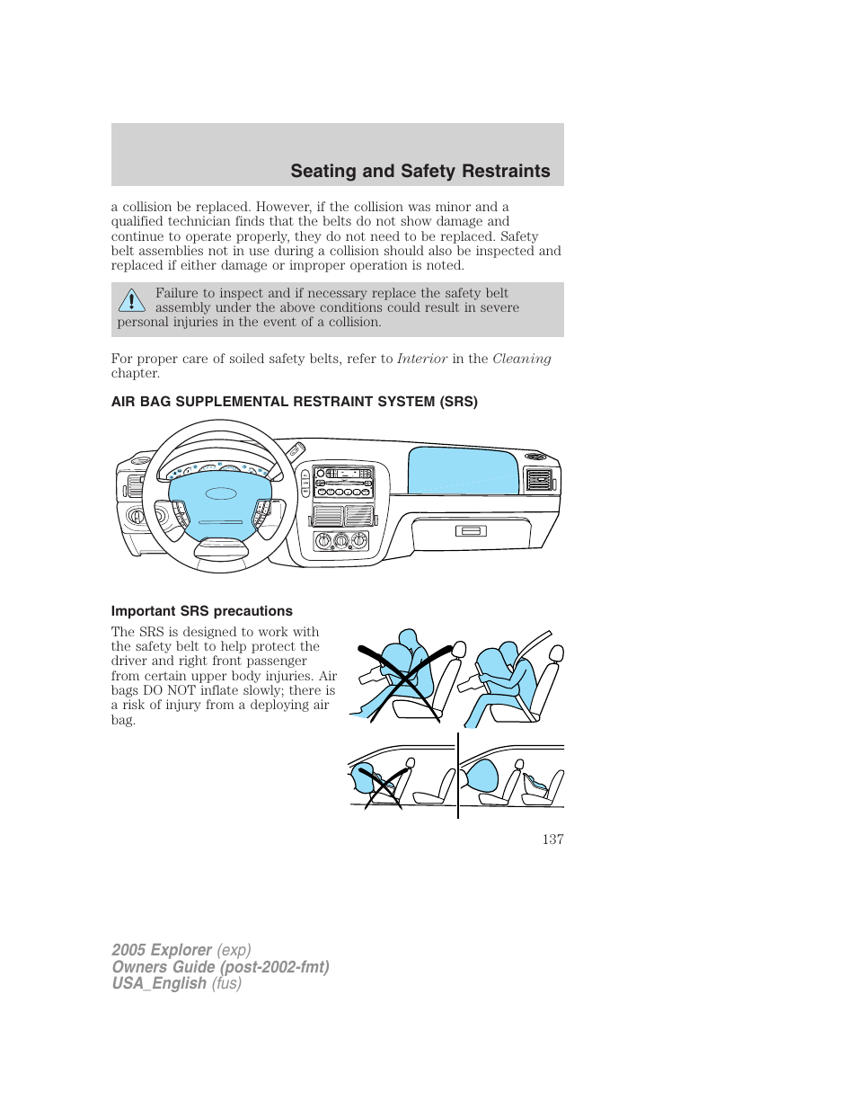 Seating and safety restraints | FORD 2005 Explorer v.2 User Manual | Page 137 / 320