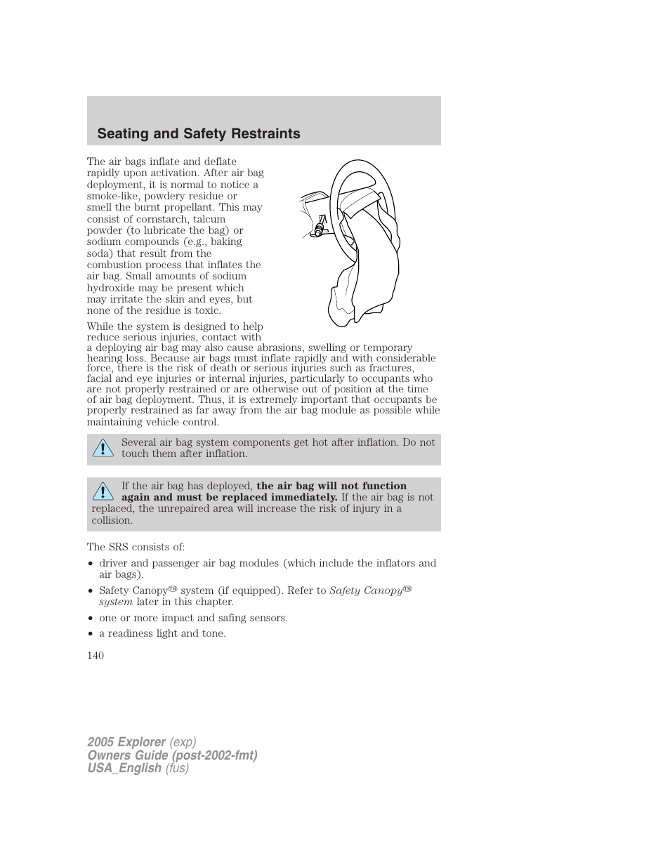 Seating and safety restraints | FORD 2005 Explorer v.2 User Manual | Page 140 / 320