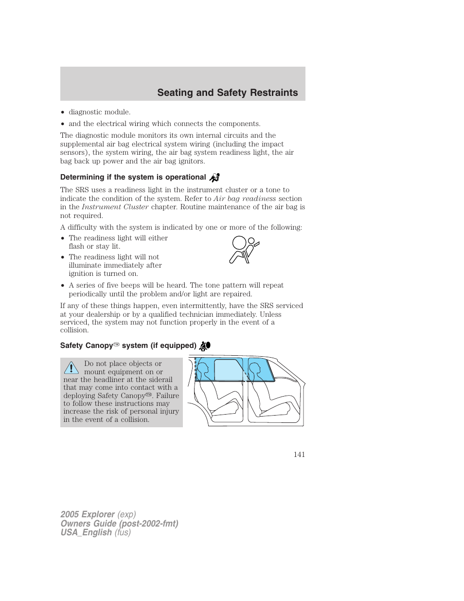 Seating and safety restraints | FORD 2005 Explorer v.2 User Manual | Page 141 / 320